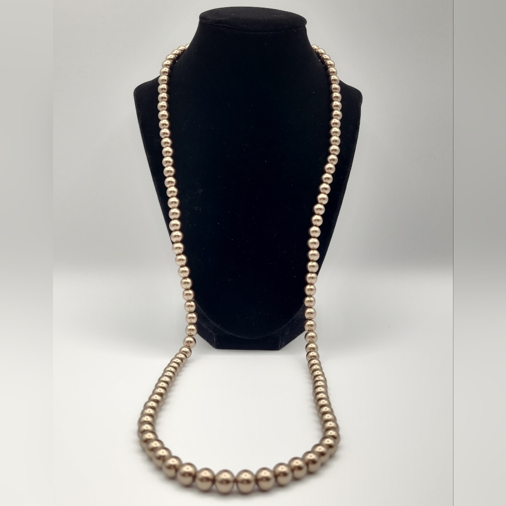 Gunmetal Beaded Necklace Long Strand Metallic Ball Bead Minimalist